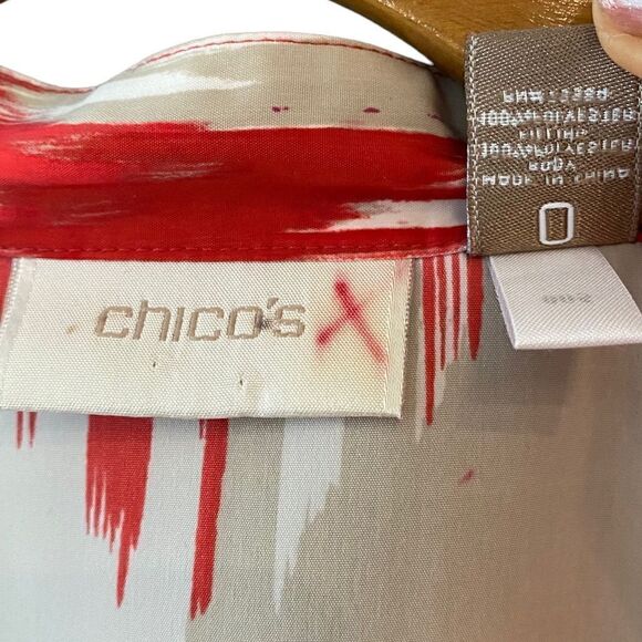 Chico’s Sz 0=SM 4 Pink Purple Gold Boho Bali Design Beaded Collar Flowy Top - Picture 6 of 7